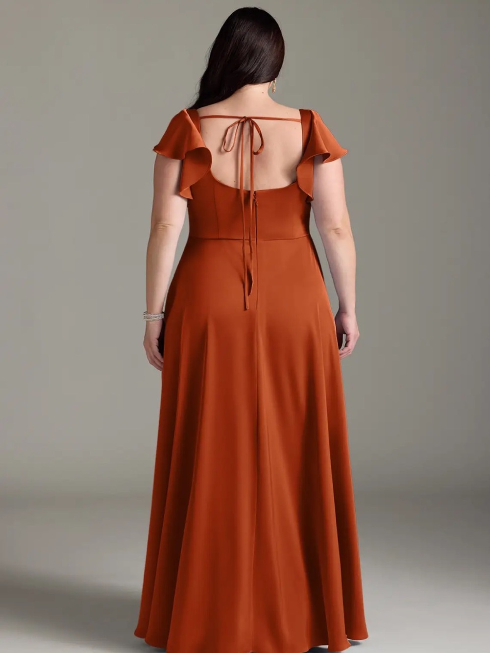 Azazie Bondi - Burnt Orange A-Line Bow Stretch Satin Dress - Picture 2 of 8